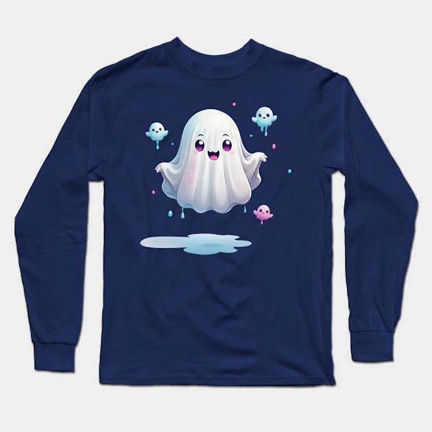 Cute ghost floating. Halloween ghost cartoon Long Sleeve T-Shirt by Salasala